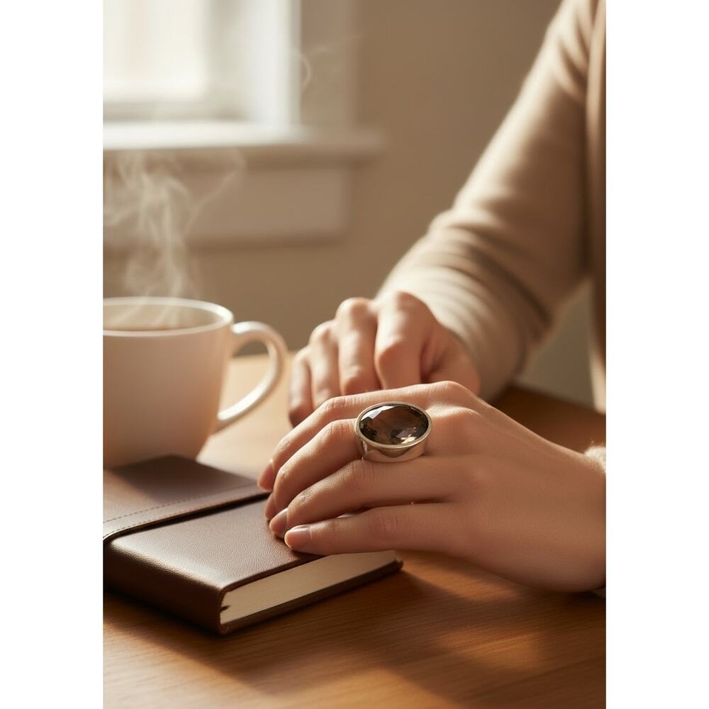 Smoky Quartz Look Oval Ring Size 6.5
Silver Tone Statement Cocktail Ring - Picture 9 of 15